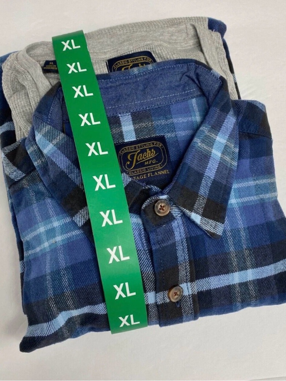 Jachs New York 2 Pack Men's Flannel & Waffle Shirt Set Blue Plaid Gray XL